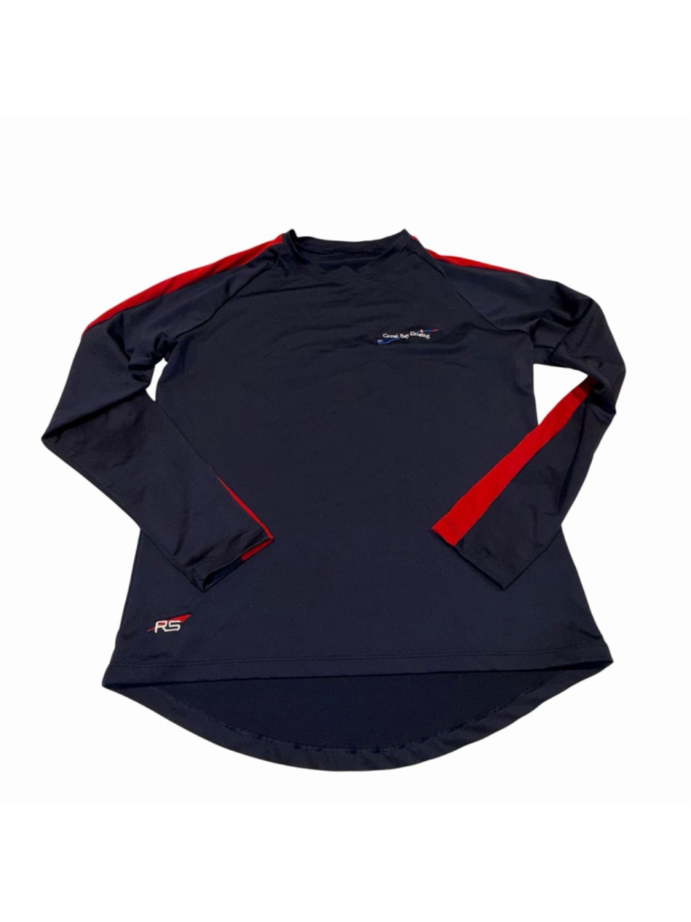 RS RegattaSport Great Bay Rowing Rash Guard Swim Top Mens L Navy Red UPF Unique
